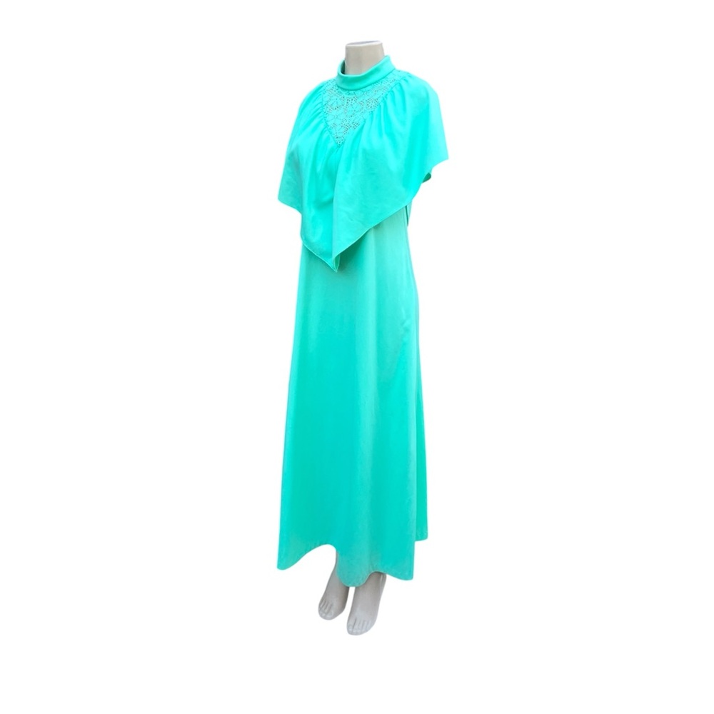 1970s Long Mint Green Prom Polyester Maxi Dress Size M / L - Picture 5 of 9
